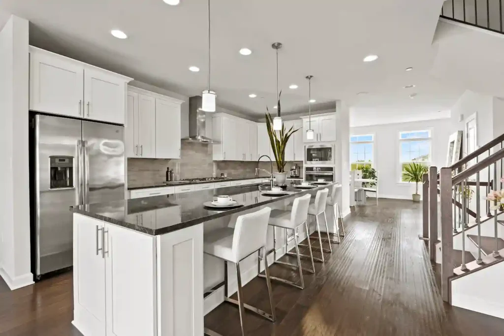 Open kitchen and island in a Bethesda, Maryland home